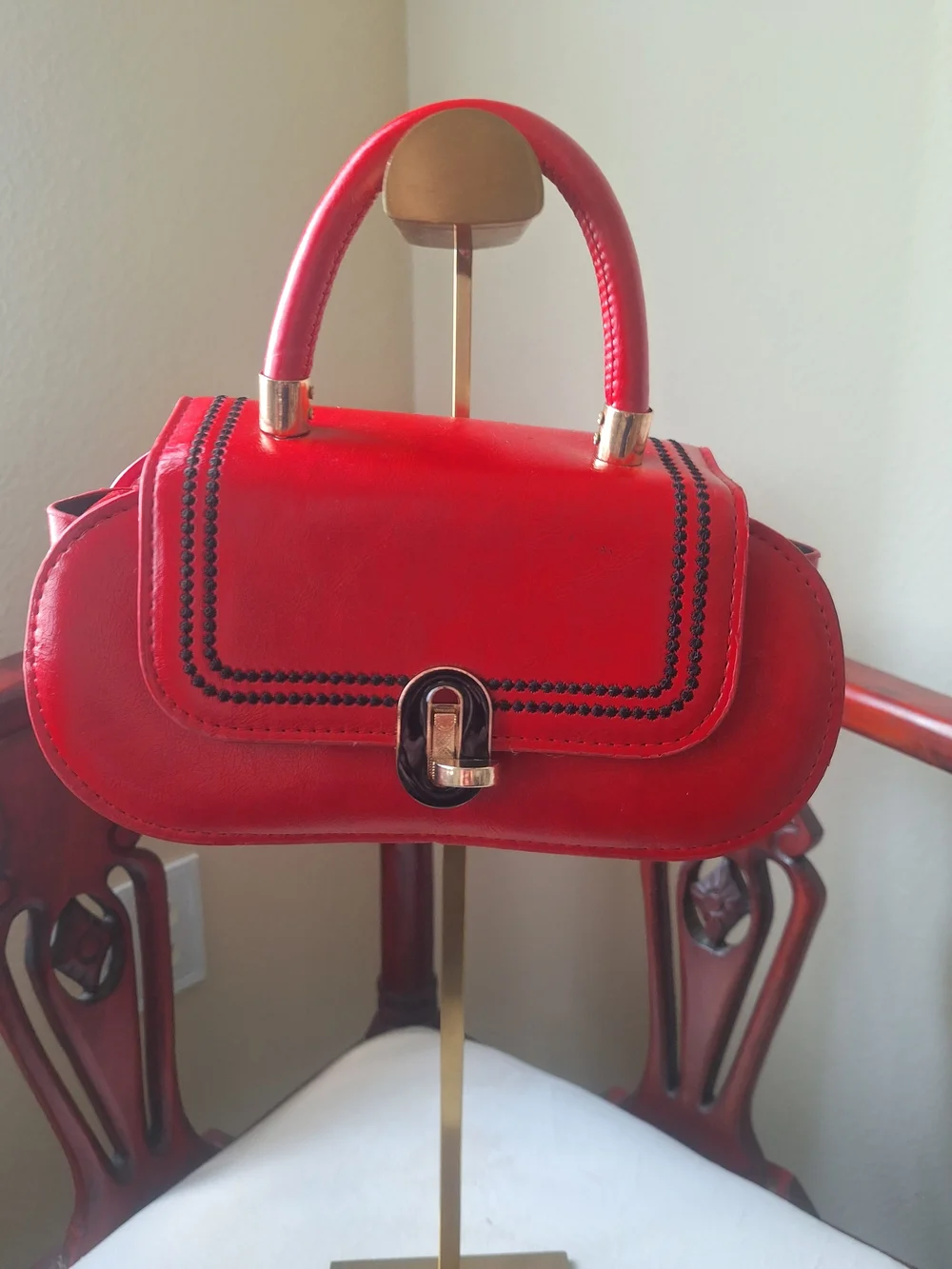 Red Vegan Leather Top-Handle Women's Handbag